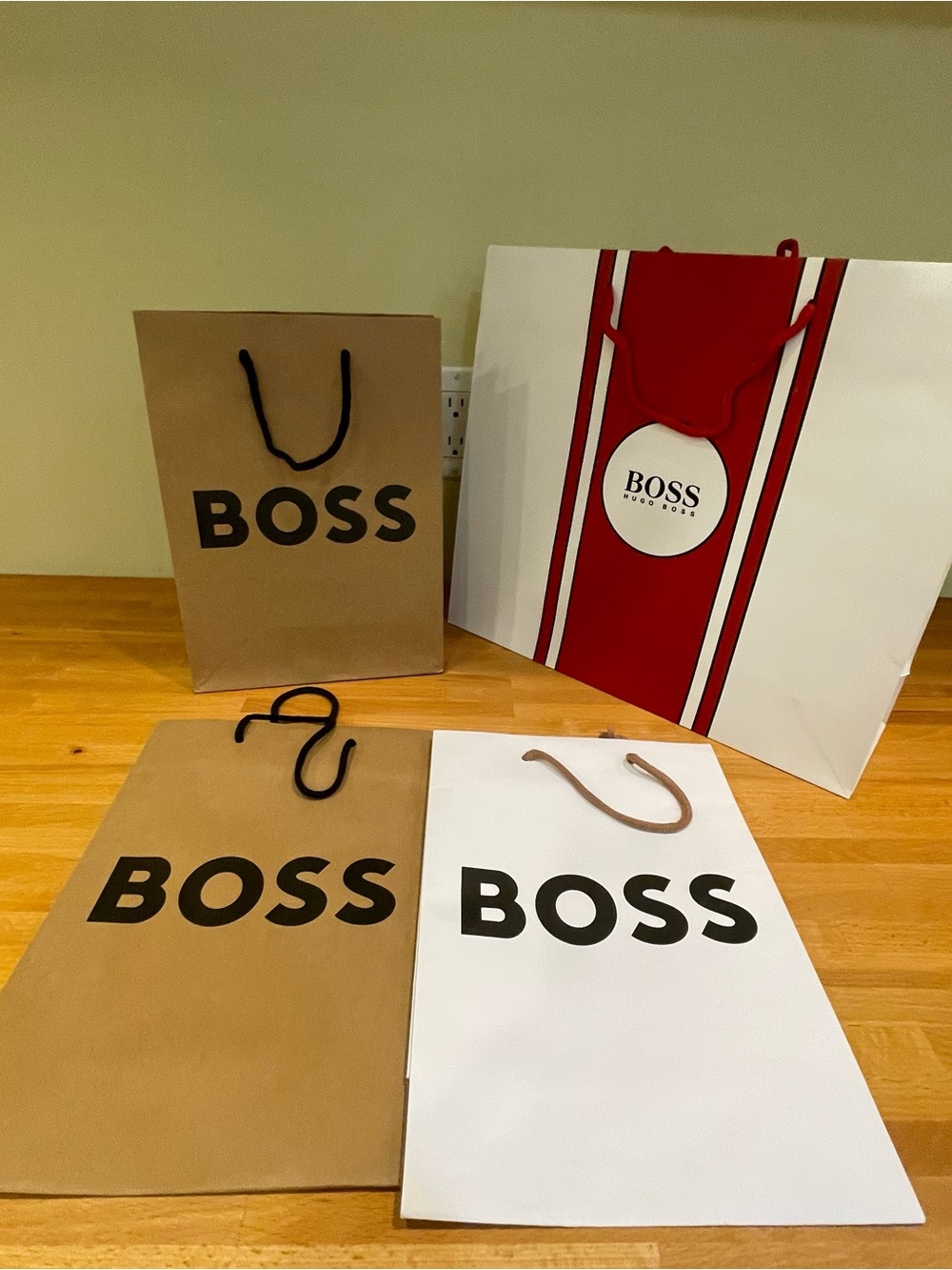 BOSS Paper Shopping/Gift Bags Set — Brown, White & Red Accents